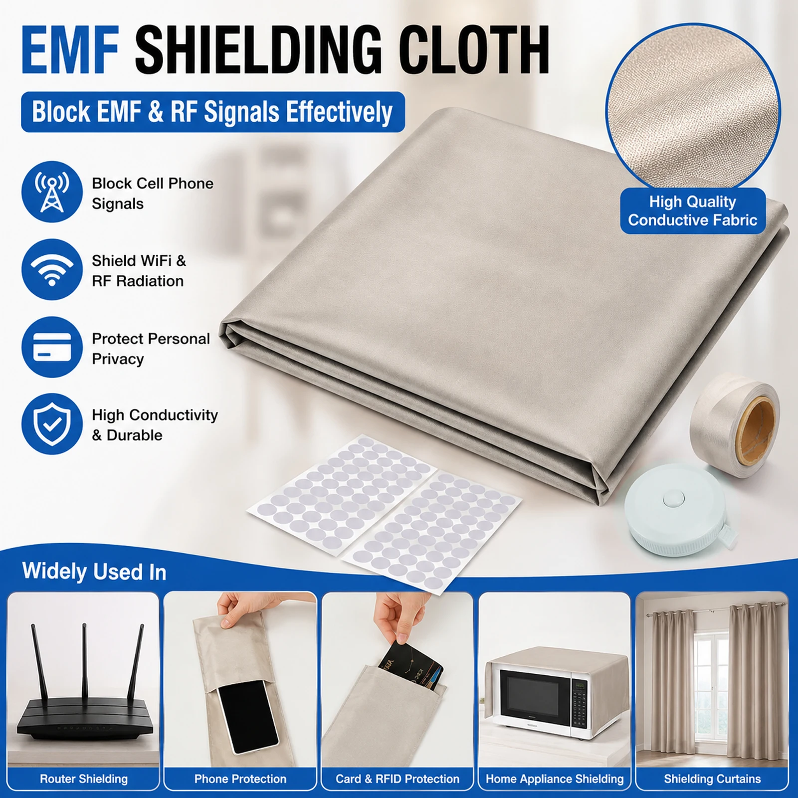 1-2M EMI RF Shielding Fabric Kit with Conductive Tape Faraday Cloth for Electronics RFI Signal Shielding
