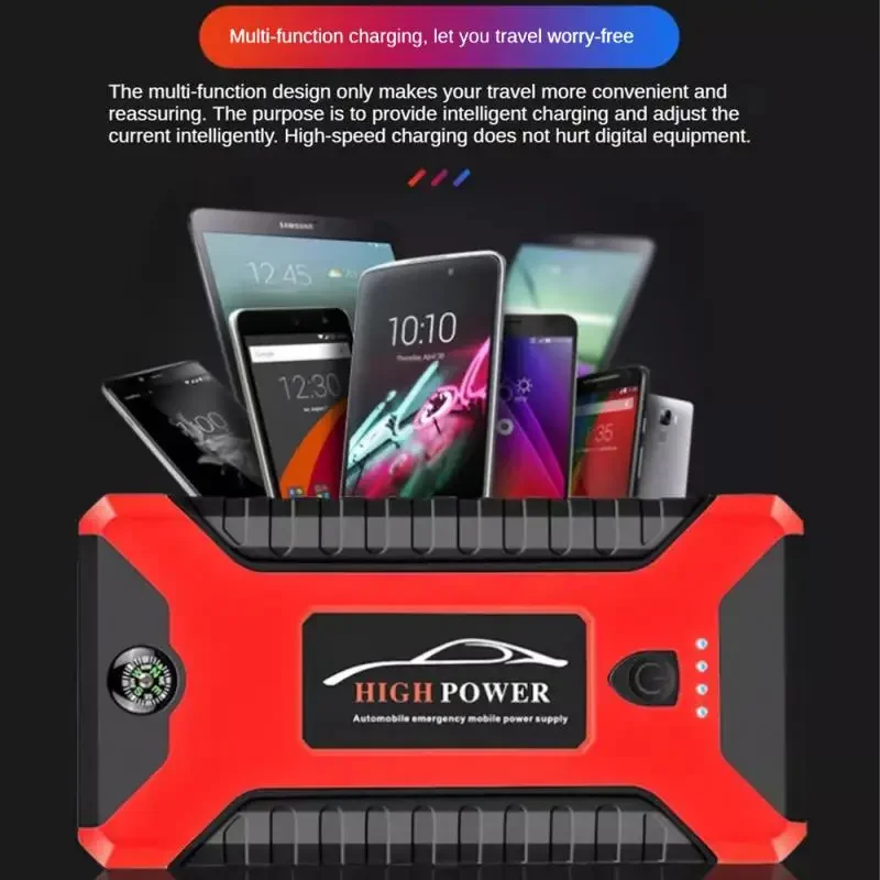 12V Car Jump Starter Auto Battery Booster Charger Car Emergency Booster Power Bank Starting Device Power Supply Battery Charging