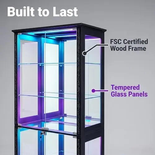 71" Tall Glass Door Display Cabinet (1, Black) view 4