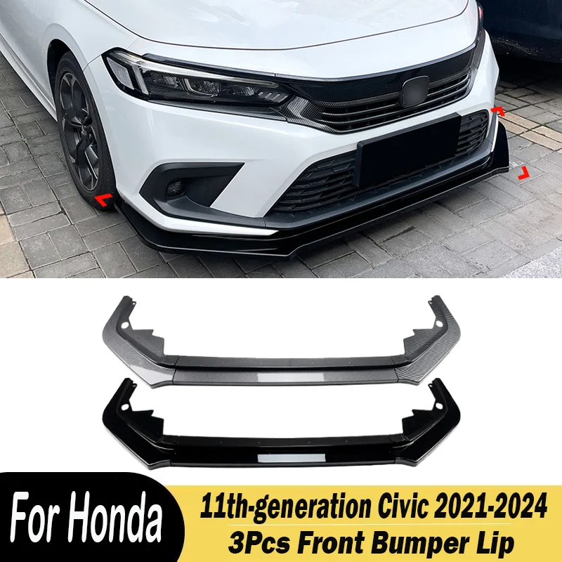 

Для Honda 11th-generation Civic 2021 2022 2023 2024 3 шт. автомобильный передний бампер спойлер губа диффузор сплиттер кузова комплекты