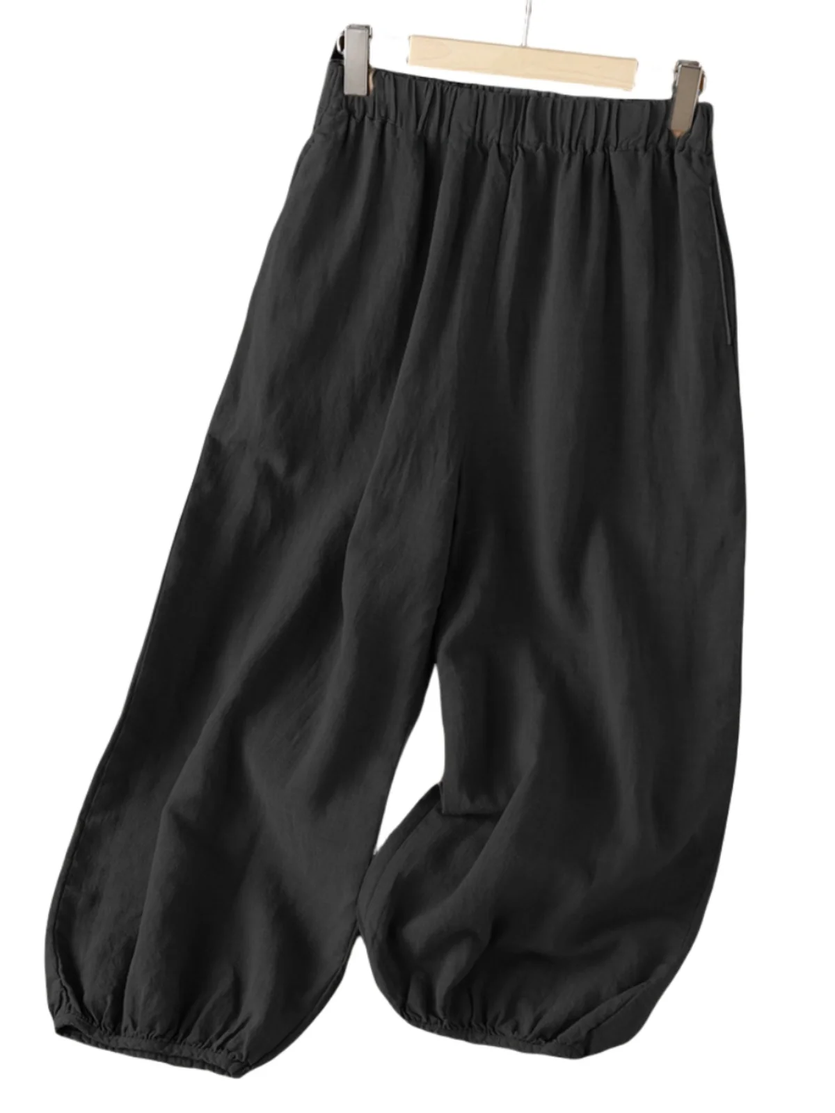 예술적인 빈티지 코튼 린넨 와이드 레그 팬츠 여성 여름 루즈 캐주얼 바지 하이 웨이스트 나인 포인트 출퇴근 슬레