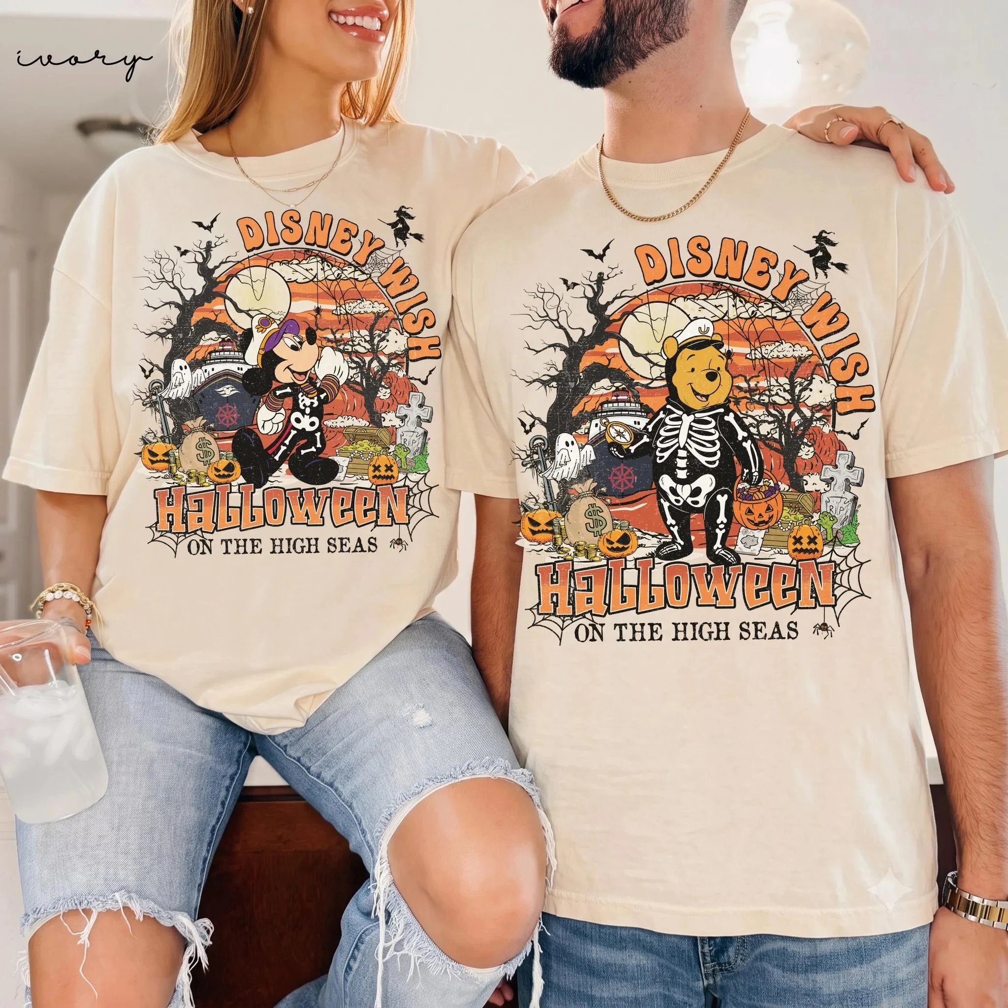 2026 new Round-neck boyfriend short-sleeved Halloween skull cartoon pattern T-shirt for both men and women, same style and size