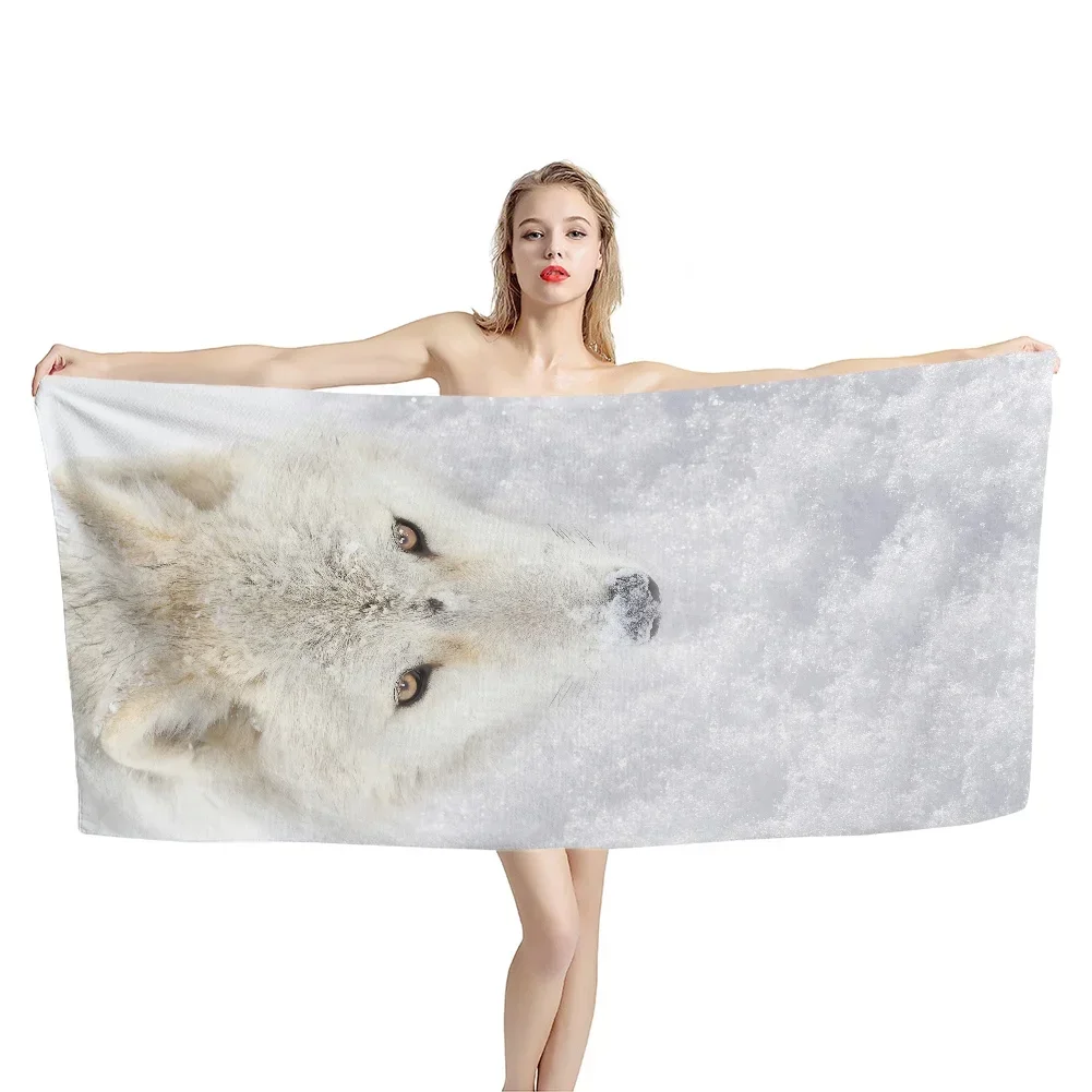 Beach Towel Snow and White Wolf Microfiber Quick Dry Sport Gym Large Bath Towels Sauna Yoga Travel Picnic Blankets for Women Men