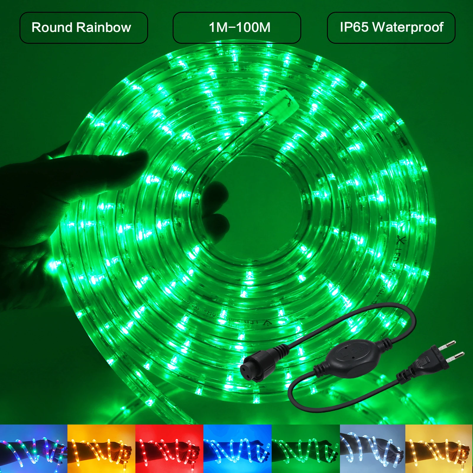 1M-100M 220V LED Strip Light 360 Round Rainbow RGB/Red/Green/Blue/Warm Flexible Rope String Light Garden Christmas Party Decor