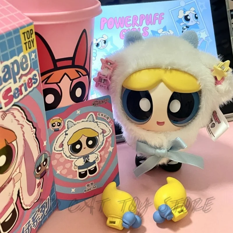 Toptoy X The Powerpuff الفتيات كيب عبر خلع الملابس الفينيل دمية صندوق أعمى أنيمي ألعاب كرتونية تغيير الملابس ديكور المفاتيح قلادة