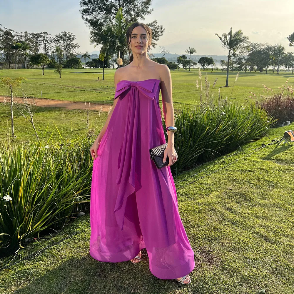 

Msikoods 2025 Fuchsia Maxi Prom Dress Customized Elegant Wedding Guest Party Gown Loose Fit Strapless Bow Design Formal Dress