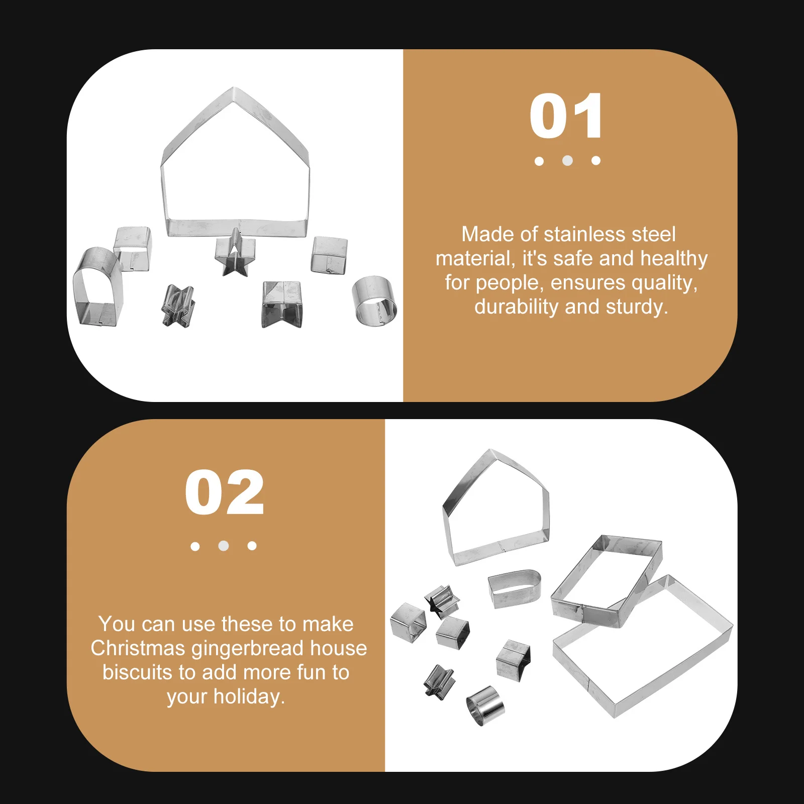 

1Set 3D Cookie Molds Christmas Gingerbread Biscuit Cutters Stainless Steel Kitchen Baking Tool DIY Holiday Mold