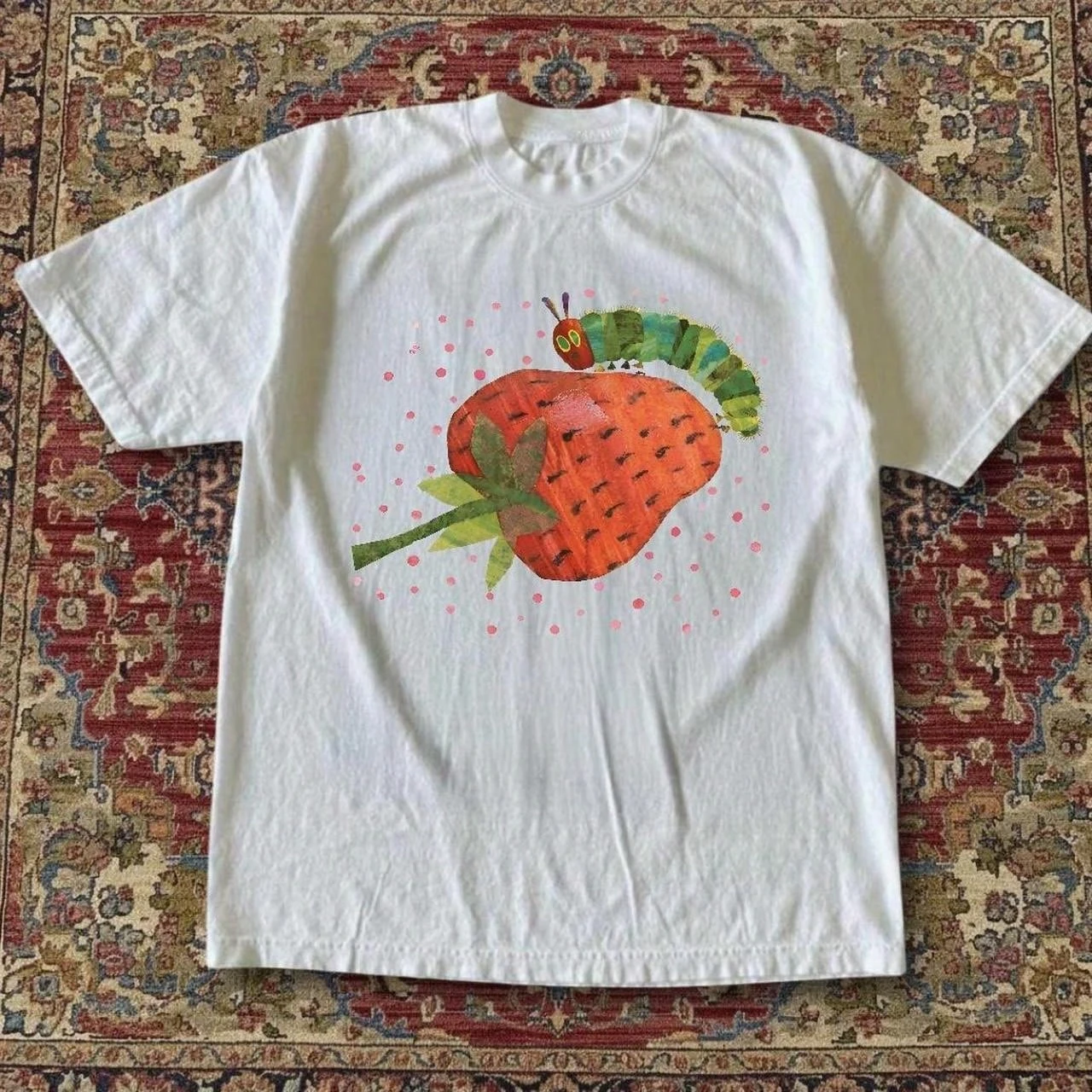 Summer Women's Hungry Caterpillar Strawberry Graphic Tshirt Cotton and Breathable Short Sleeve Streetwear Oversized Loose Casual