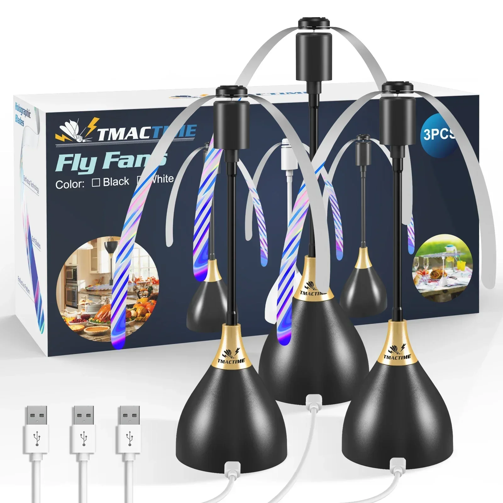 2/3pcs Fly Fans For Tables Effective Fly Repellent Fan Keeps Flies Away With Soft Blades USB Picnic BBQ Party Fly Fans image 3