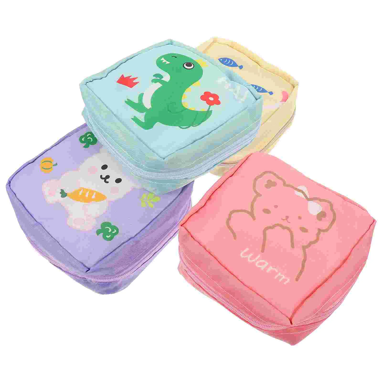 4 Pcs Storage Bag Wallets Creative Coin Bags Tampon Sanitary Pad Travel Kit Nylon Material Animals Printing Office Practical