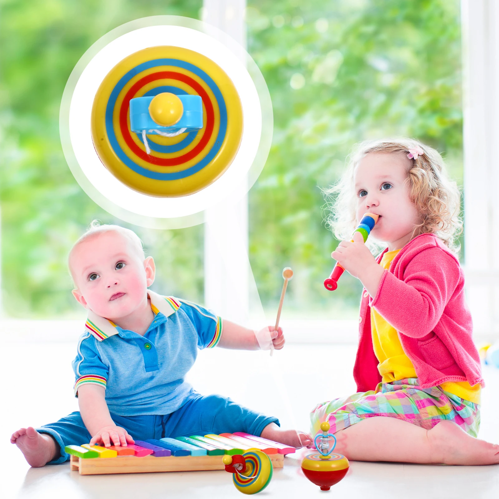 

3 Pcs Luminous Top Tops Kids Educational Toy Gyro Toys Wood Pull Wire Music Flashing