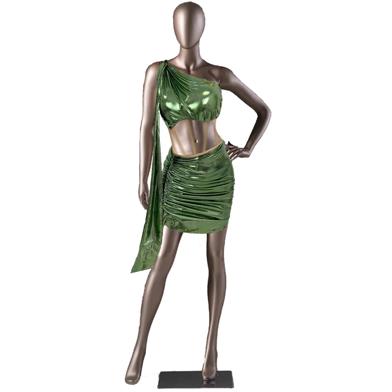 

Sexy Shoulder Bag Hip Skirt 2PCS Set Fishbone Tight corset Skirt Singer Stage Performance Costume Festival Party Dress jianshang