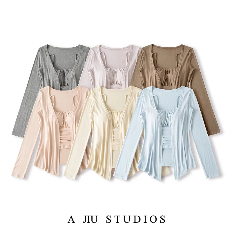 

Женский комплект на бретелях приталенного кроя с накладкой на грудь ort Sve Long Sve Inner Wear Корейский костюм из двух предметов для повседневного использования