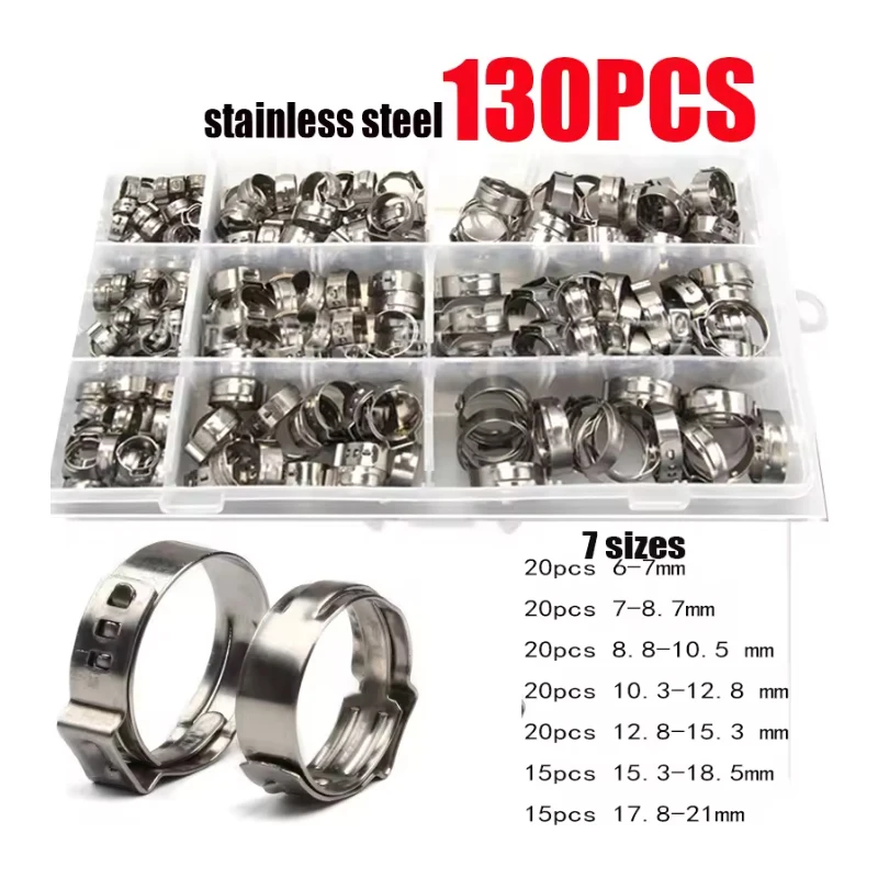 130/80/45PCs Edelstahl Ohr Stufenlose Klemme Schneckenantrieb Kraftstoff Wasser Schlauch Rohr Klemmen Clips 1PC Schlauch Clip Clamp Zange