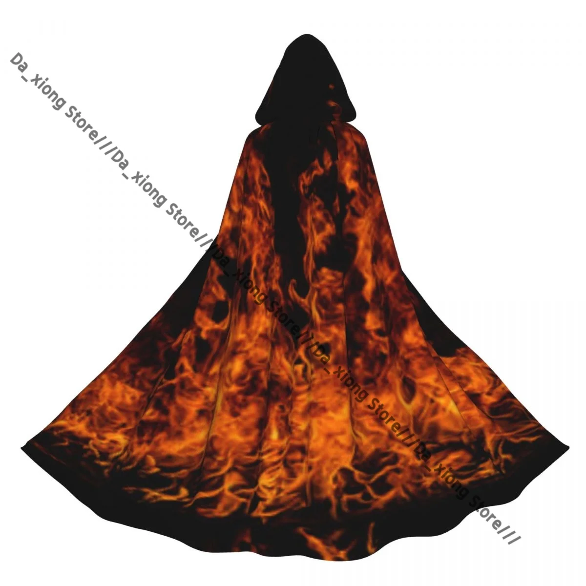 Unisex Halloween Cloak Fire Blaze Flames Cape Hooded Medieval Costume Witch Wicca Vampire