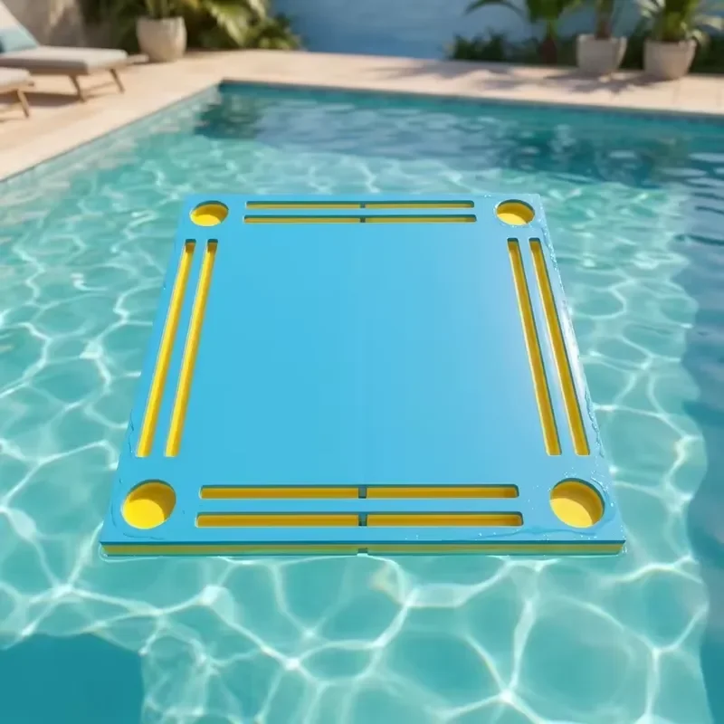 Luxury waterproof summer pool game floating mahjong mat and mahjong tiles integrated portable four-person game table floating