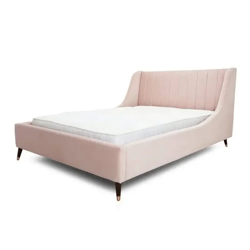 Pink Economical Faux Leather Double Bed Light Luxury Master Bedroom Soft Bag Storage Marriage Bed