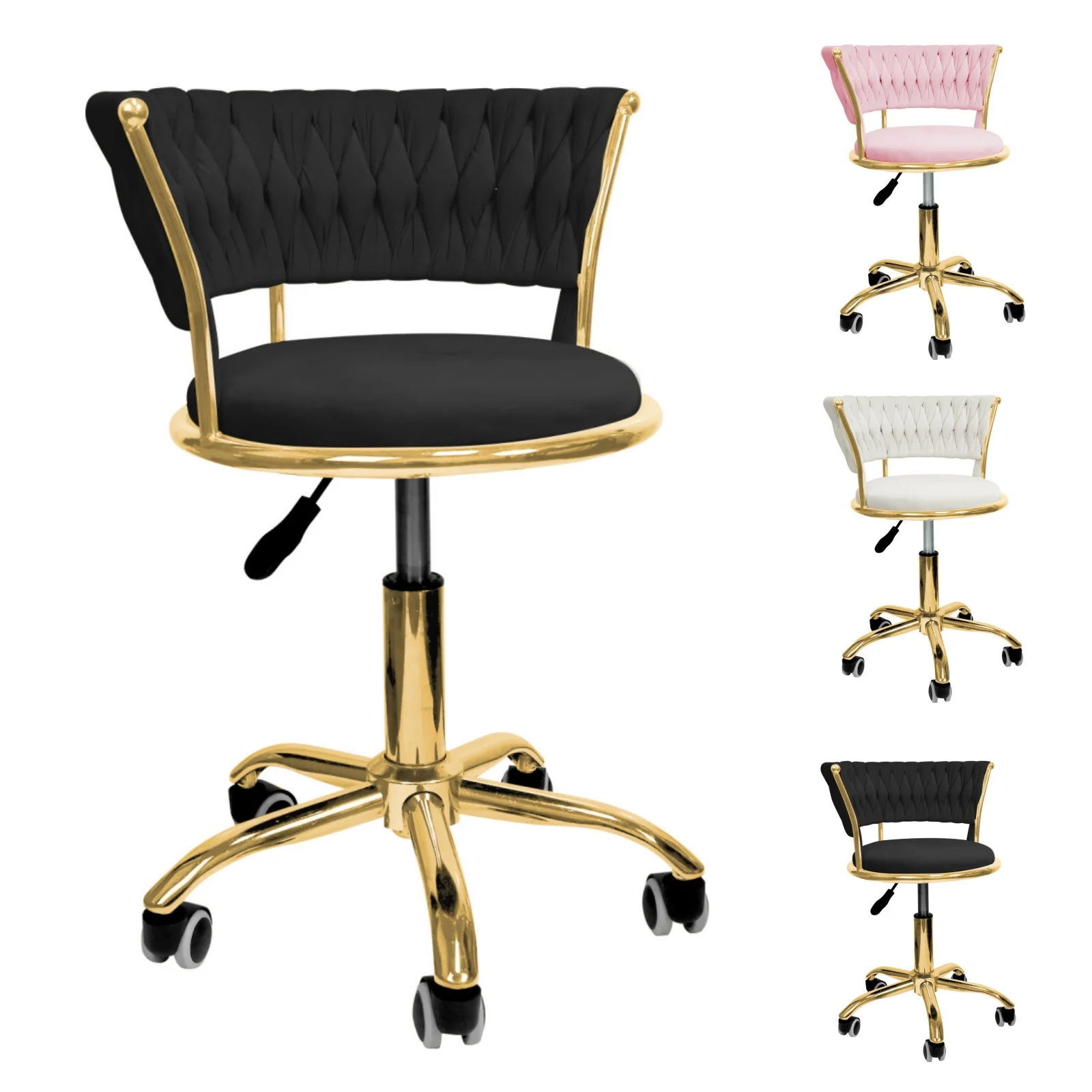Tabouret pivotant en velours - Réglable en hauteur avec dossier - Pour chambre à coucher, maison, maquillage, cosmétiques