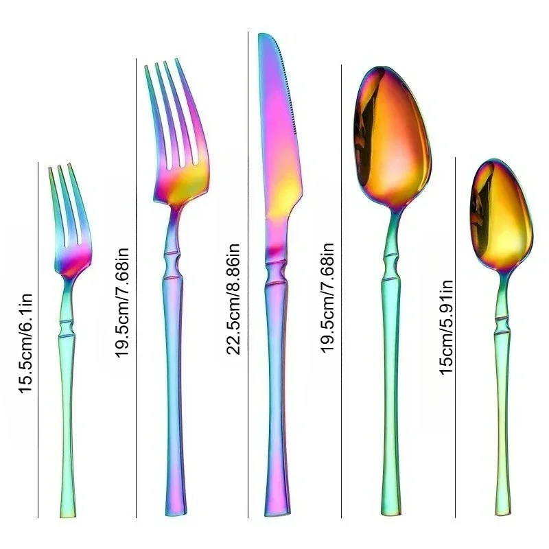 Rainbow 30 piece Stainless Steel Colorful Cutlery With Titanium Plated, Tableware Kitchen Eating Utensil Set , Dishwasher Safe