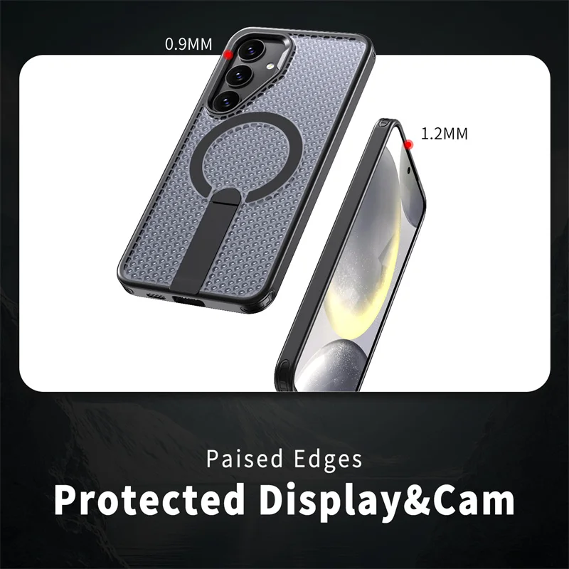 Fashion Breathable Heat Dissipation For Magsafe Phone Case For Samsung Galaxy S24 25 Ultra Plus PC Shockproof Hide Bracket Cover
