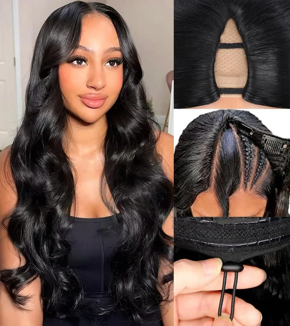 

V Part Wigs Body Wave Human Hair Wigs Upgrade U Part Glueless Wigs Full Head Clip In Half Wig No Leave Out Lace Front Wigs 30 in