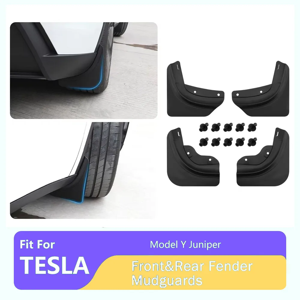Für Tesla Model Y Juniper 2025, Auto-Rad-Schmutzfänger, Spritzschutz, Schmutzfänger vorne und hinten, neues Upgrade, TPE-Kotflügel-Schutz