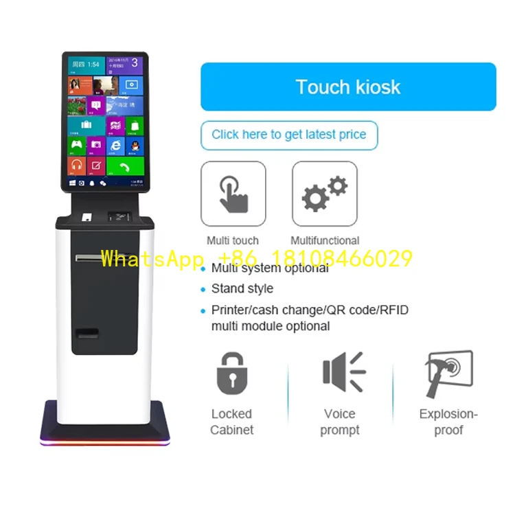 Service Kiosk Machine Card Dispenser Passport Scanner for Hotel Restaurant 27 Inch Capacitive Touch Screen Self