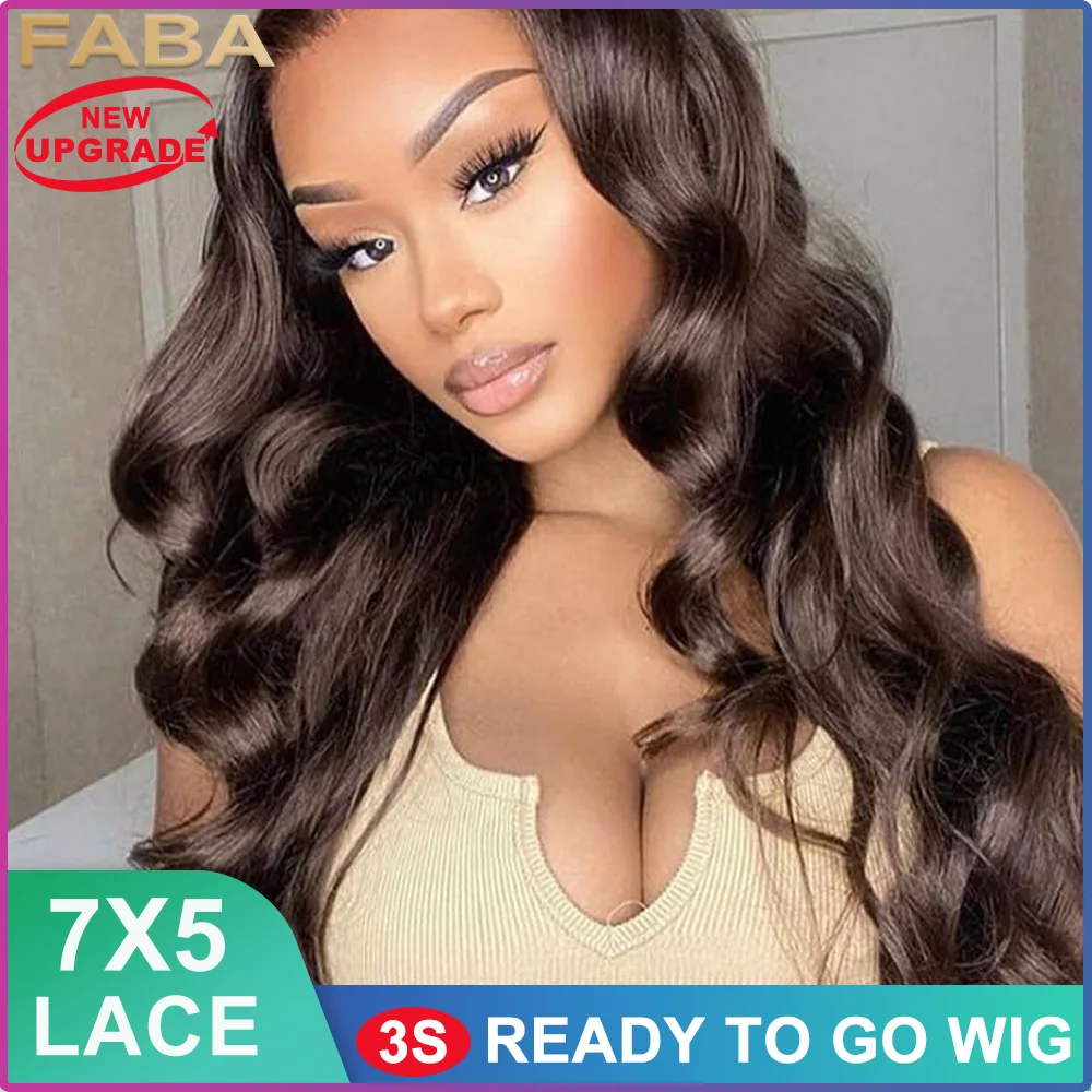 

FABA Brown Human Hair Wig 7X5 Lace Front Hair Wig Body Wave Hair Wig Pre Plucked with Chocolate Brown with Baby Hair For Woman