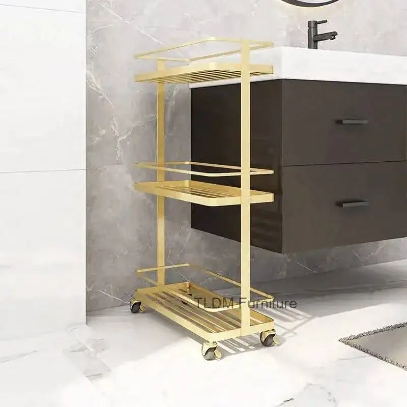 

Iron for Bathroom Simple Iron Golden Storage Toilet Floor Shelf for Kitchen Trolley Wrought Bathroom Shelves with Wheels N