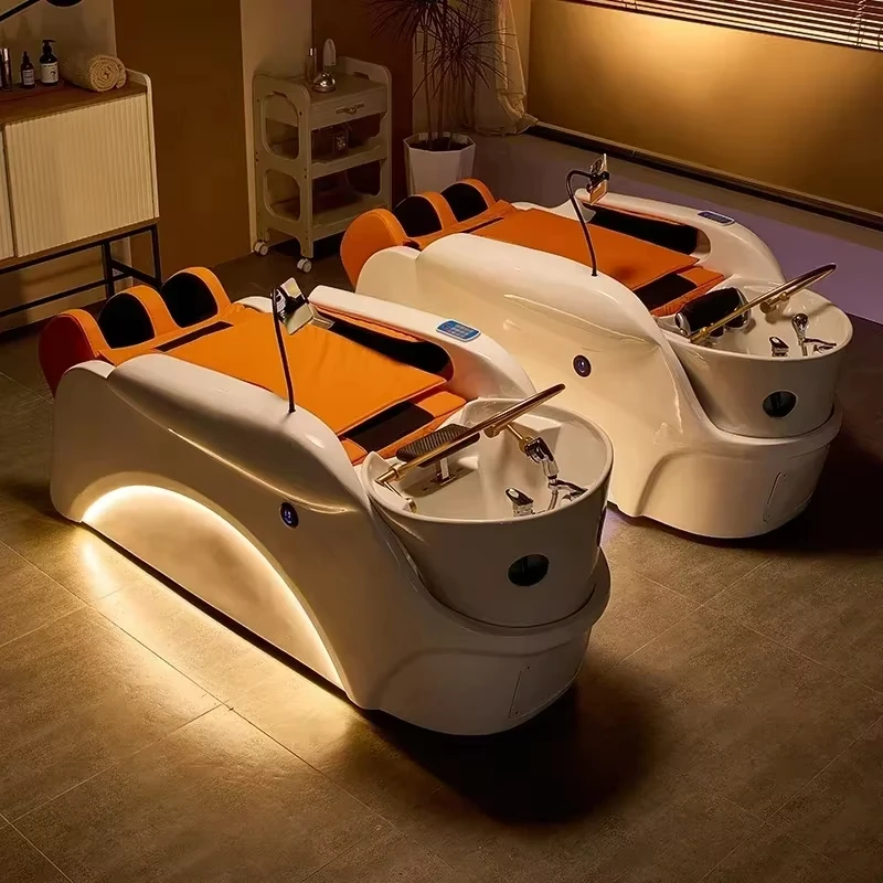 

High-End Barber Shop Electric Massage Shampoo Bed Automatic Water Cycle Fumigation Beauty Salon Head Treatment Bed