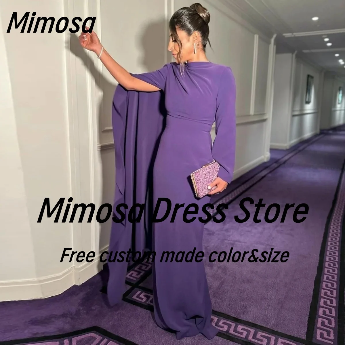 Mimosa Saudi Arabia Women Prom Dresses Long Sleeves Evening Party Dress Zipper Back Vestidos De Fiesta Customized