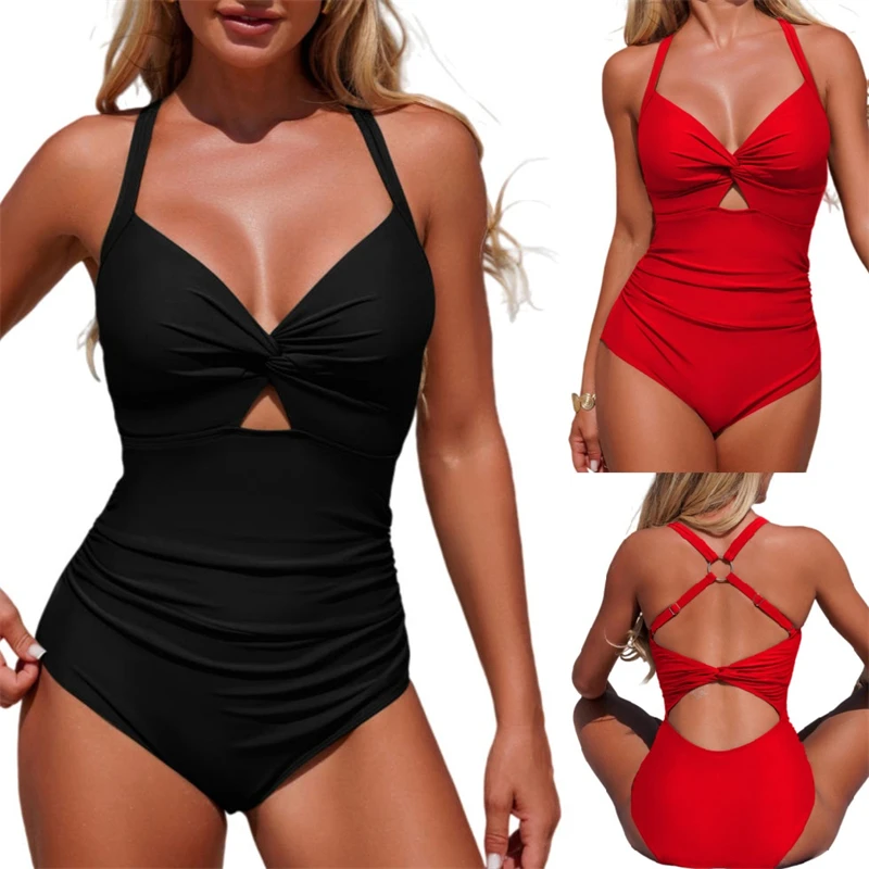 

Женский слитный купальник 2026 с V-образным вырезом, перекрестными лямками спереди и сзади, пуш-ап, с эффектом утяжки живота, полное покрытие, облегающий купальный костюм