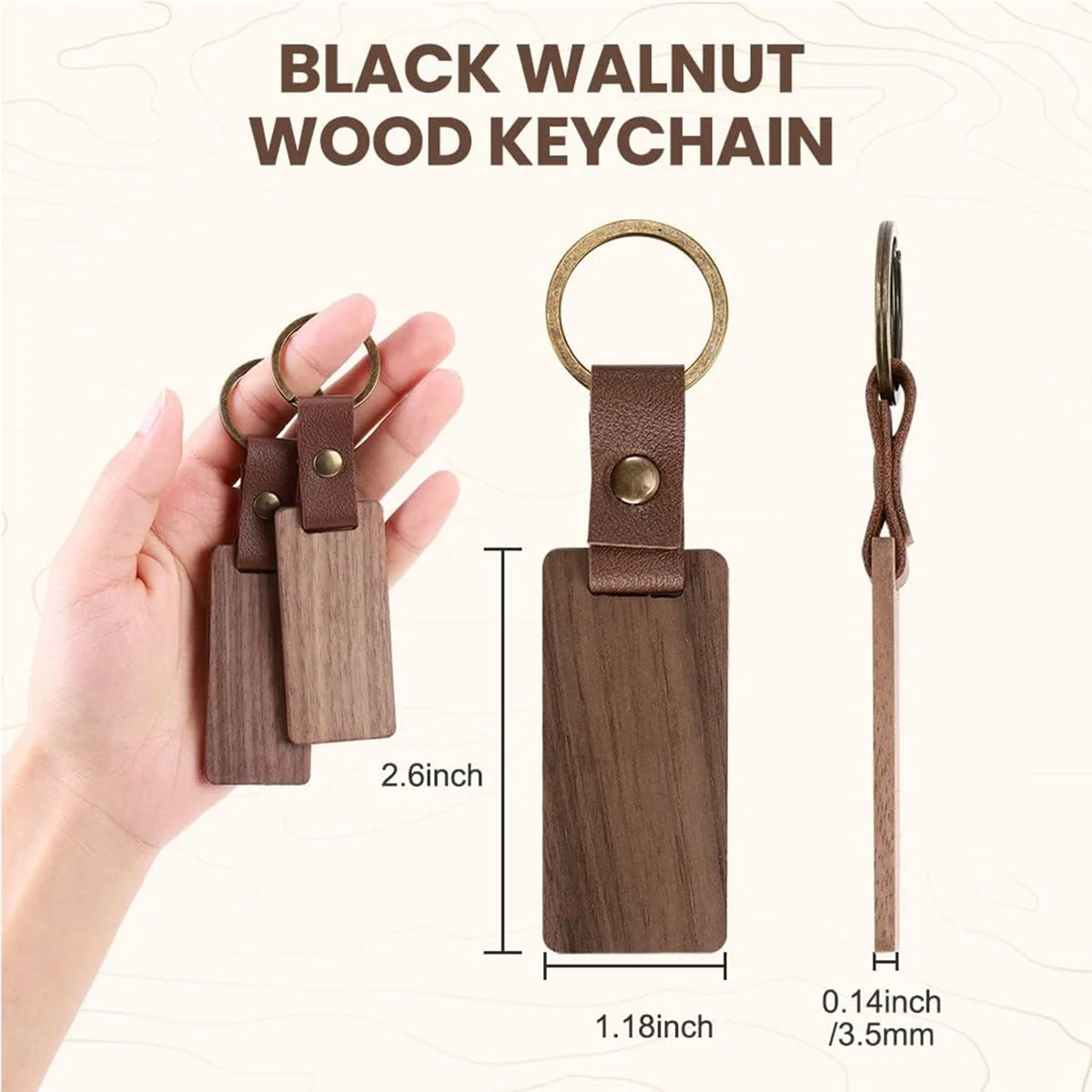 25 Pieces Leather Wood Keychain Blank, Wooden Keychain Blanks with Leather Strap, Unfinished Wooden Keychains