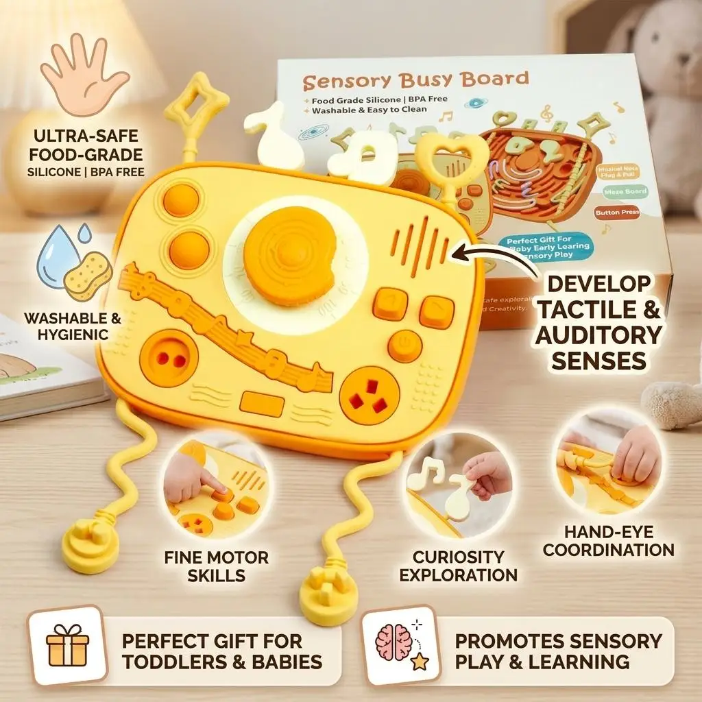 Food‑Grade Silicone Busy Board Double‑Sided Sensory Toy Multi‑Interactive Functions With Knobs Buttons Montessori Educational