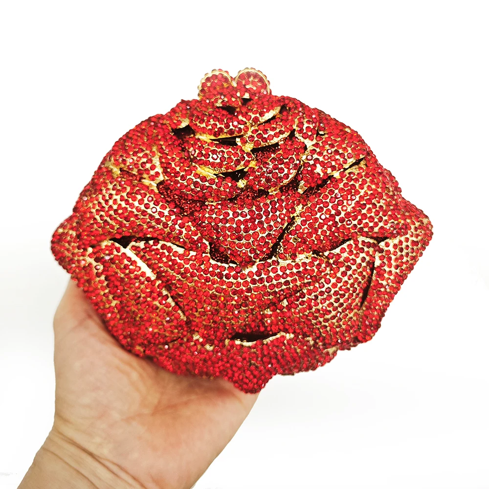 Red Rose Flower Crystal Evening Clutch WHTUOHENG Diamond Bags Women Luxury Sparkling Diamonds Floral PursesWedding Party Handba
