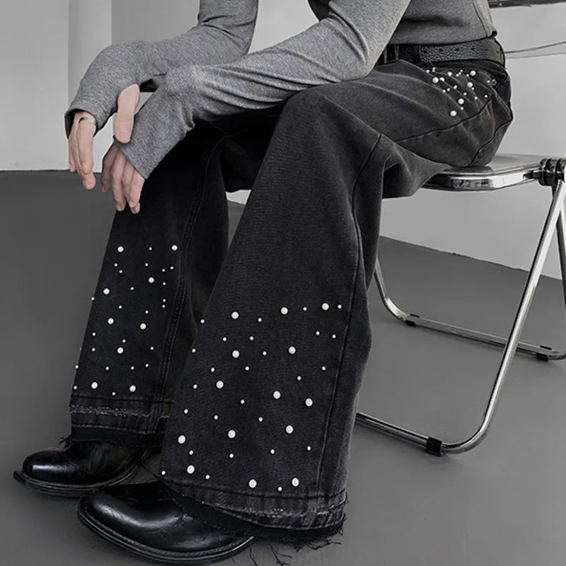 WVGA Broek Lente Herfst Nieuwe Man Tide High Street Y2K Zware Parel Decoratie Trendy Design Niche Chic Rechte Jeans Ins W11862