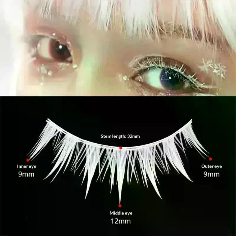 3 Pairs Cosplay White Eyelashes Extension Natural Looking Long Thick Cartoon Style Little Devil White Eye Lashes Halloween Party