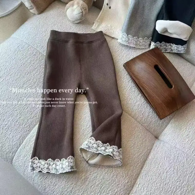 Kawaii Casual Long Pants Fashion Childrens Clothing Girls Thick Winter New Long Pants Baby Stylish Fleece Lined Warm One Piece