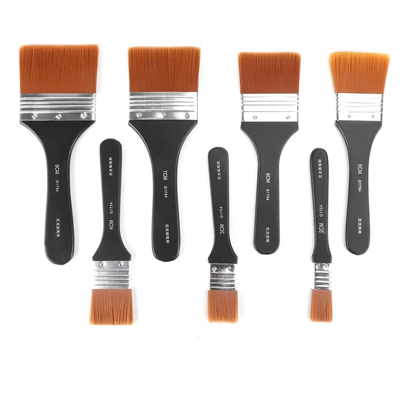 7Pcs Paint Brush Handle Set Nylon Paint Brushes Flat Board Brushes Nylon Hair For Painting, Timber Wall Painting Brushes