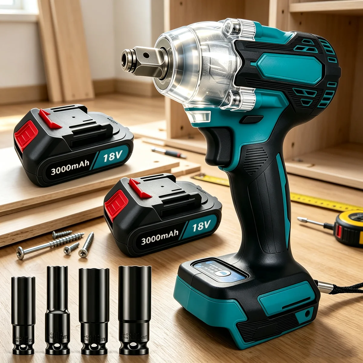 Avvitatore a impulsi senza spazzole da 1/2 pollice, 280 W, 280 Nm, kit avvitatore a impulsi senza fili con 2 batterie da 3000 mAh e bussole, impugnatura ergonomica, luce LED, controllo