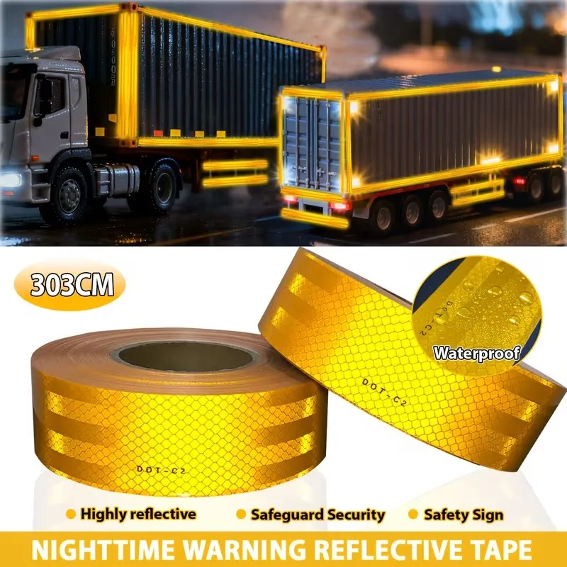 Reflector Sticker 300CM/100CM DOT-C2 Yellow Reflective Safety Tape Conspicuity Waterproof For Vehicles Trailers Boats Sign