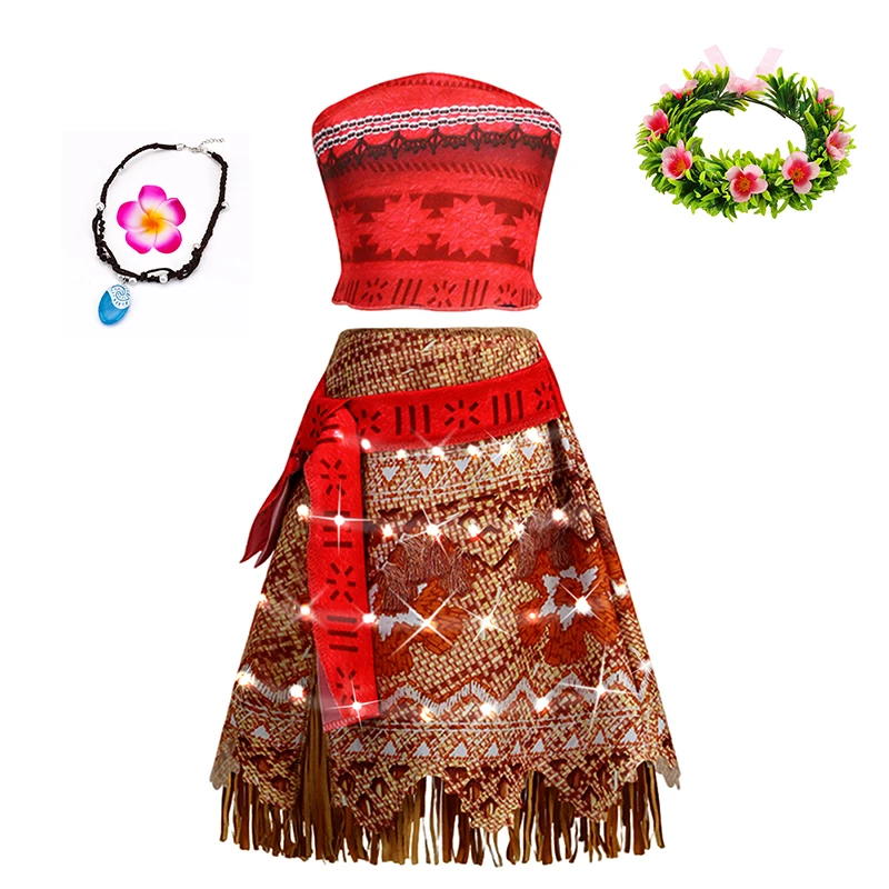 Glowing Moana Vaiana Dress Girls Adult Cosplay LED Light Up Moana princess Dress Fancy Carnival Party Clothes Girls Birthday 16T