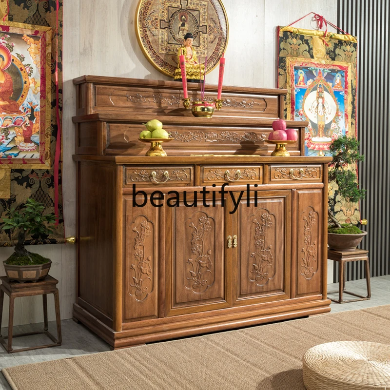 Solid wood incense strip case Zhongtang God of Wealth cabinet is dedicated to Guanyin Shentai