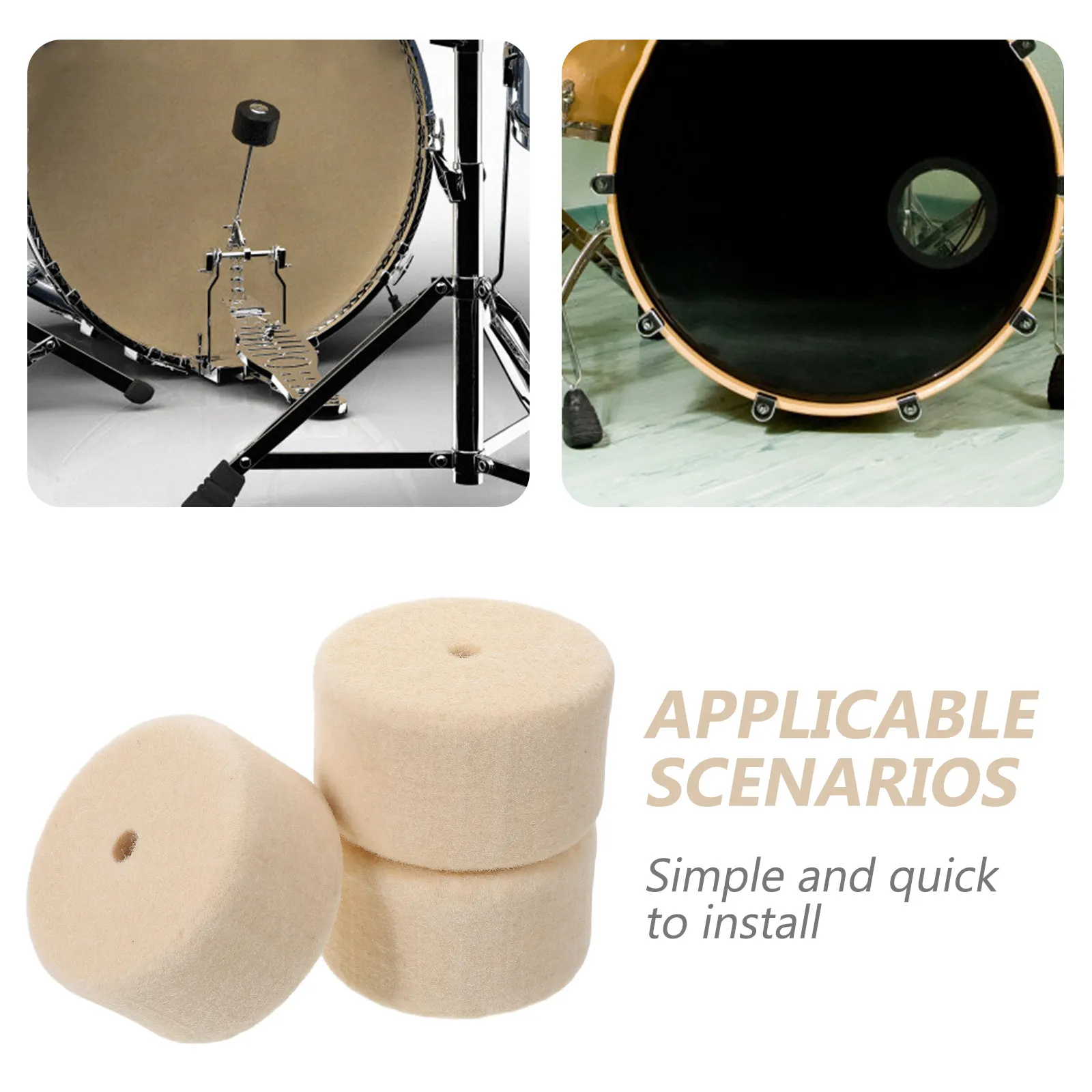 3Pcs Bass Drum Pedal Beater Felt Pads Wool Felt Jazz Drum Hammer Head Cushion High Density Replacement Practice Live
