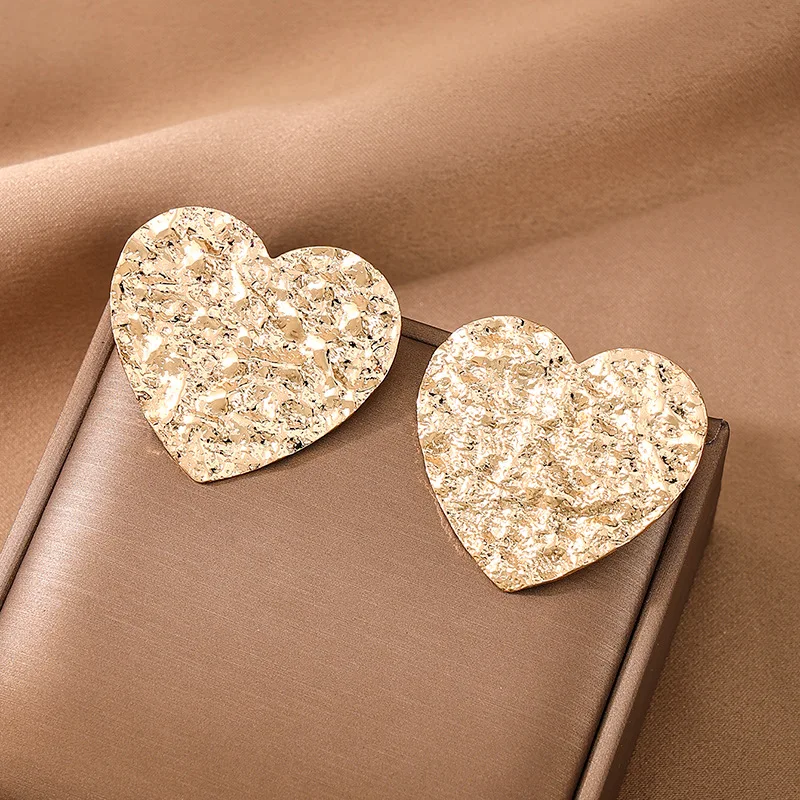 Stud Earrings For Women Metal Irregular Concave Convex Heart Shape Ear Accessories Holiday Party Gift Fashion Jewelry BE462