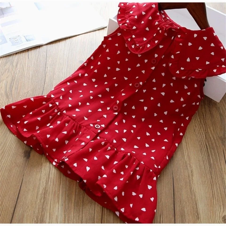 Children's Lotus Leaf Collar Dress, Summer Girls' Sweet Polka Dot Skirt, Children's Skirt, One Piece for Children Aged 3-8