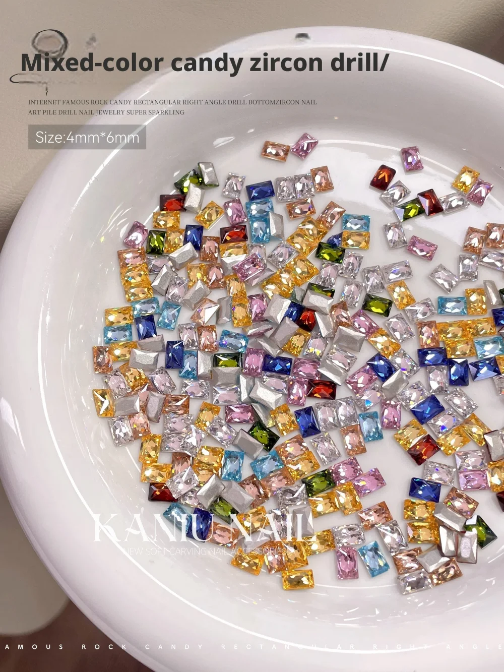 20/50/100 Stück gemischte Farben 4x6MM flache Rückseite rechteckige Icy-Strasssteine für Nägel, glänzende Glaskristallsteine, Diamanten – Detail 5