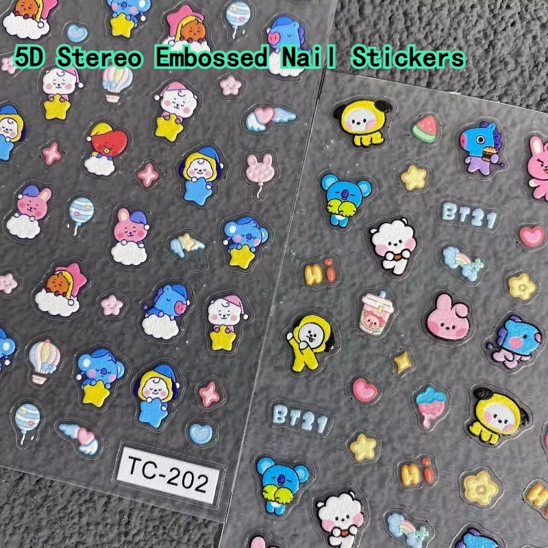 2PCS BT21 5D Embossed Cartoon Stickers for Nail Art Decoration  DIY Phone Case CCD Camera view 4