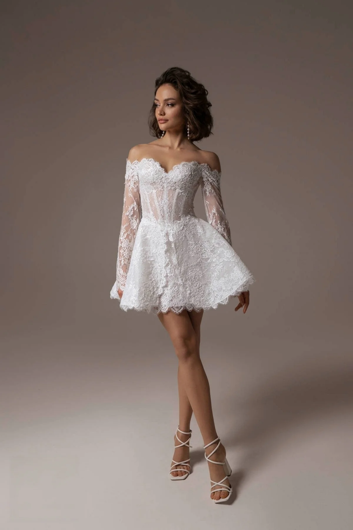 MAE Customized Mini Bridal Gowns Lace A-line Wedding Party Dress White Off-the-shoulder Pattern Ruched Prom Dress Short 2026