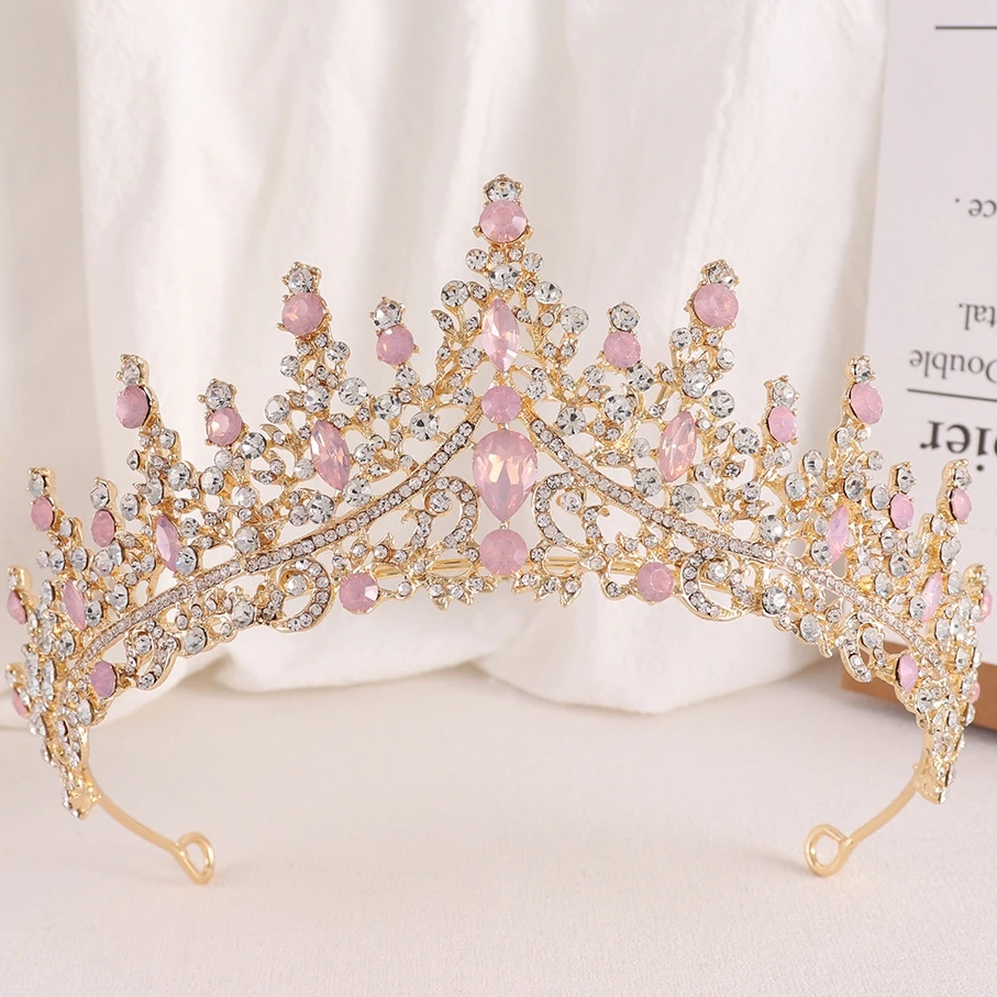 DIEZI Luxury Elegant Pink Green Blue Opal Crown Women Wedding Hair Accessories Queen Bridal Crystal Tiaras Girls Dress Headbands